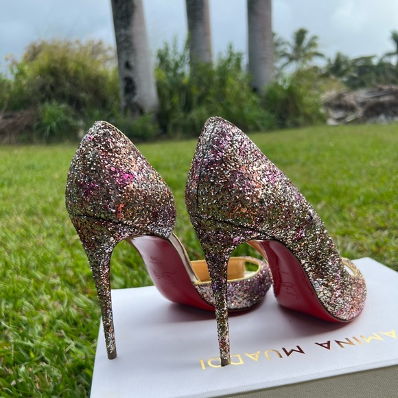 Christian Louboutin Demi You Glitter Peep Toe Pumps - Picture 6 of 16